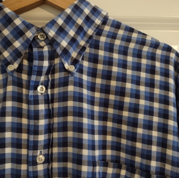 Lands' End Cotton Flannel Blue Plaid Button Down Shirt - Picture 4 of 11